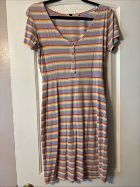 Roxy Striped Mini Dress in Lavender, Orange & Yellow